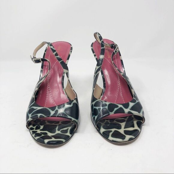 KATE SPADE | Giraffe Print Sling Back Heels Black White Turquoise Women’s Size 8 - Picture 3 of 10